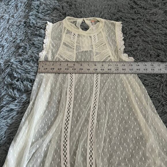 Free People Fiona Victorian Mesh Lace Cream Fairy Top XS Boho - Picture 6 of 8